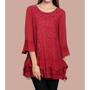 NEW SASSY BLING paisley lace tunic top in crimson red